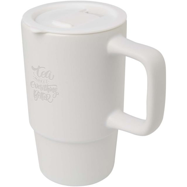 Carter 450 ml ceramic mug with plastic lid