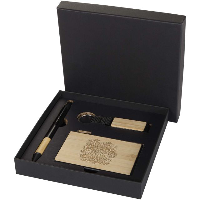 Minka RCS recycled aluminium ballpoint pen, keychain and RFID card holder gift set