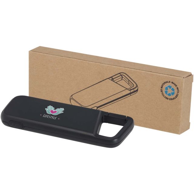 Alkes 5000 mAh 12W recycled plastic water resistant power bank with carabiner