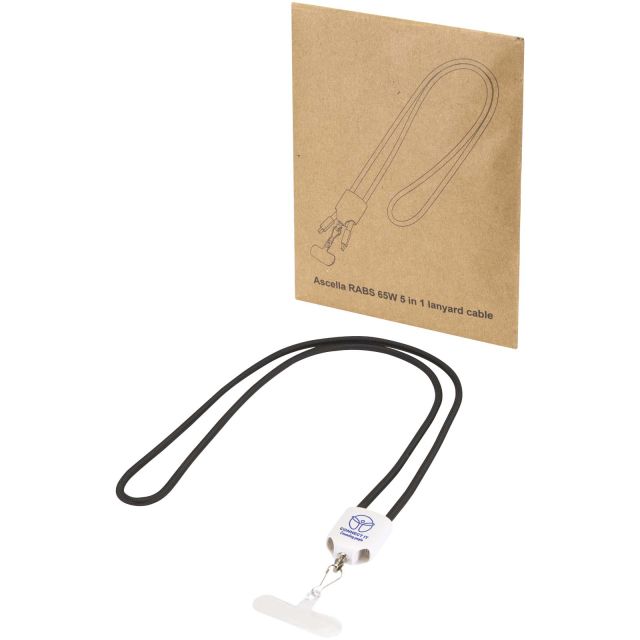 Ion 65W 5-in-1 recycled plastic lanyard charging cable
