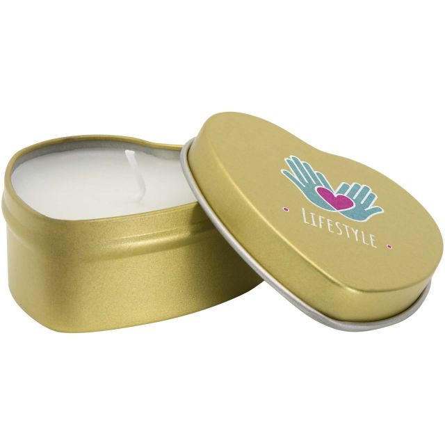Blissful heart-shaped tin candle with vanilla aroma