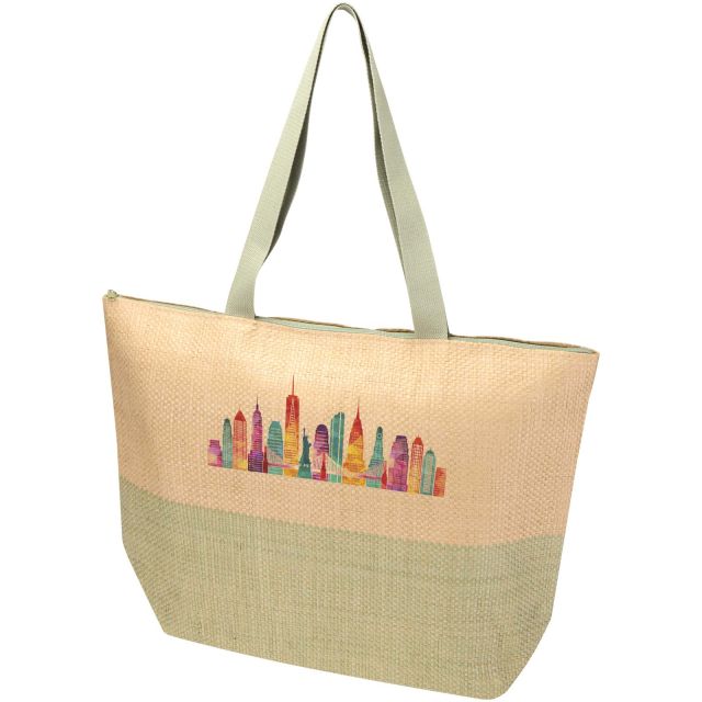 Rhythm straw paper large zipped tote bag 21L