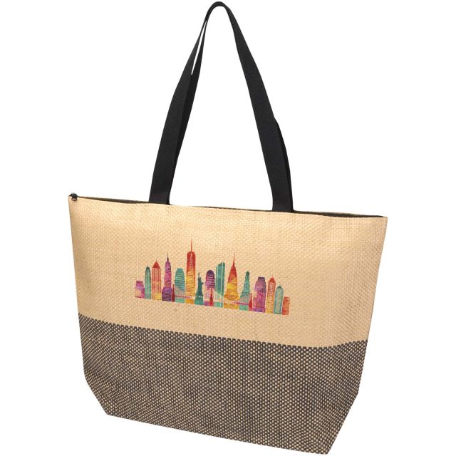 Rhythm straw paper large zipped tote bag 21L